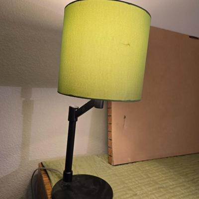 Black Metal Lamp with Green Shade + Abstract Wall Art