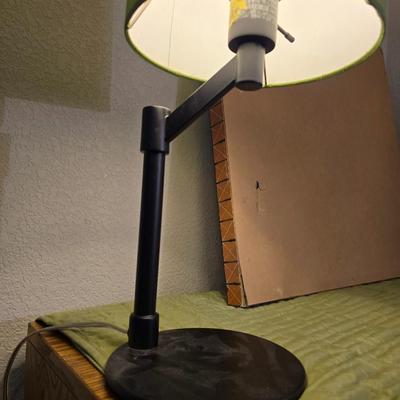 Black Metal Lamp with Green Shade + Abstract Wall Art