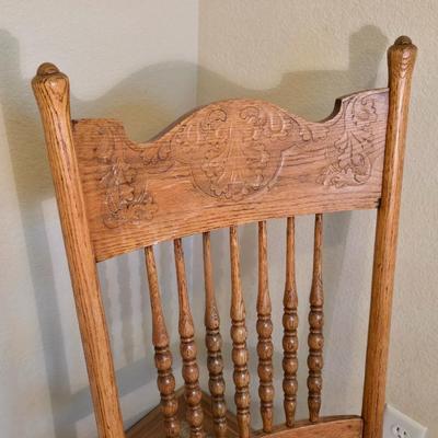 Decorative Oak Chair, Framed Art & small throw blanket