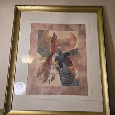 Decorative Oak Chair, Framed Art & small throw blanket