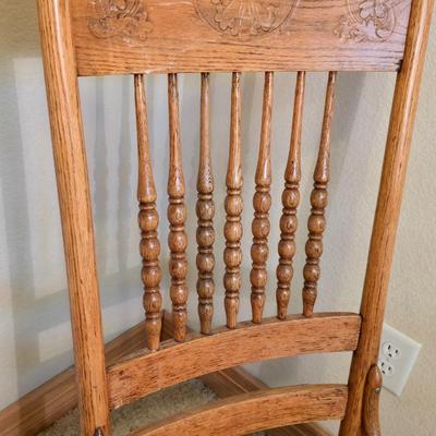 Decorative Oak Chair, Framed Art & small throw blanket