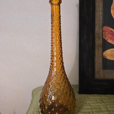 Autumn Leaf Wall Art & Amber Hobnail Vase Decor Pair