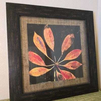 Autumn Leaf Wall Art & Amber Hobnail Vase Decor Pair