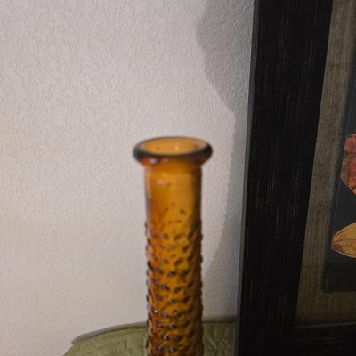 Autumn Leaf Wall Art & Amber Hobnail Vase Decor Pair