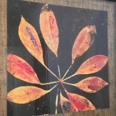 Autumn Leaf Wall Art & Amber Hobnail Vase Decor Pair