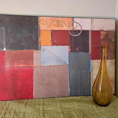 Abstract Canvas Art & Amber Swirl Vase