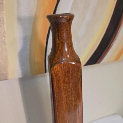 Modern Abstract Canvas Wall Art – Earth Tone Swirl Design (25” x 50”) with Decorative Accent Vases