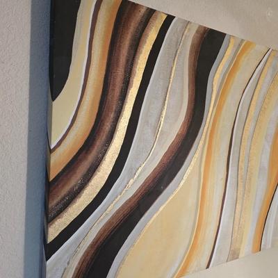 Modern Abstract Canvas Wall Art – Earth Tone Swirl Design (25” x 50”) with Decorative Accent Vases