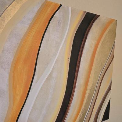 Modern Abstract Canvas Wall Art – Earth Tone Swirl Design (25” x 50”) with Decorative Accent Vases