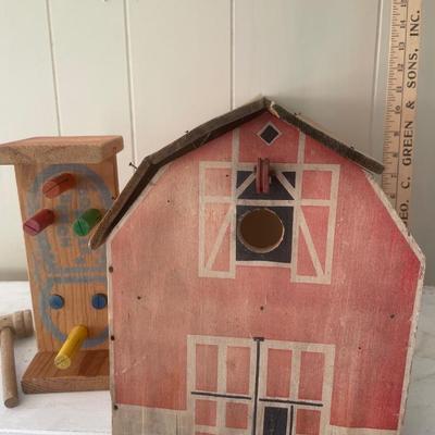 Vintage Kids toy barn and hammer set