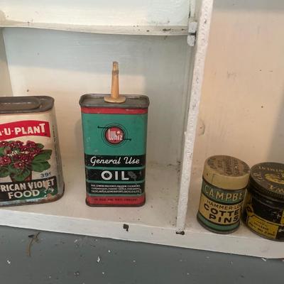 Vintage tins & wood shelf