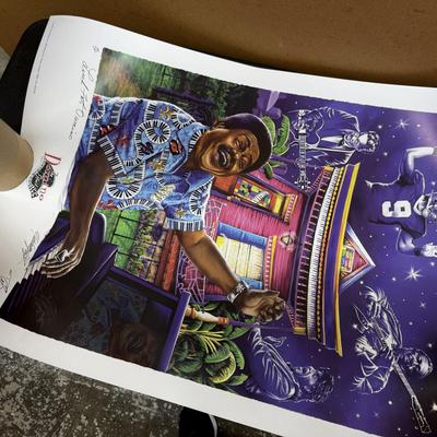 Certified Fats Domino/Drew Brees signed poster