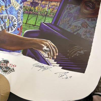 Certified Fats Domino/Drew Brees signed poster