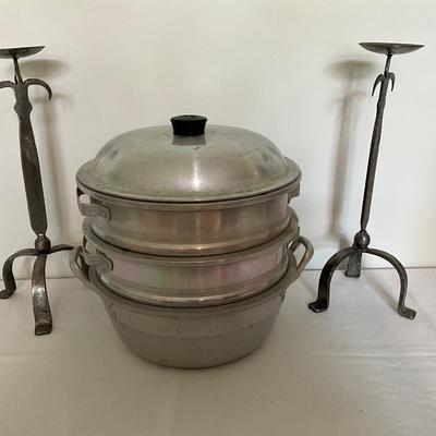 Vintage 3 tier Aluminum Steamer and candle