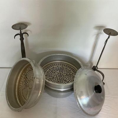 Vintage 3 tier Aluminum Steamer and candle