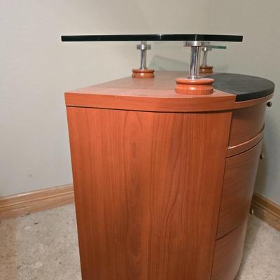 Modern Curved Wood Cabinet with Glass Shelf