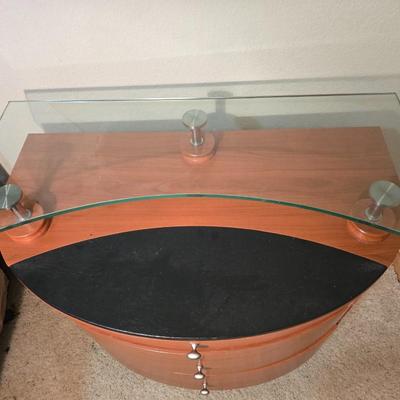 Modern Curved Wood Cabinet with Glass Shelf