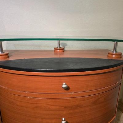 Modern Curved Wood Cabinet with Glass Shelf