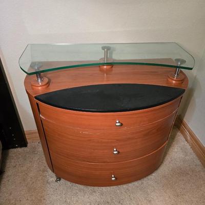 Modern Curved Wood Cabinet with Glass Shelf