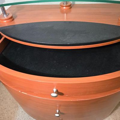 Modern Curved Wood Cabinet with Glass Shelf