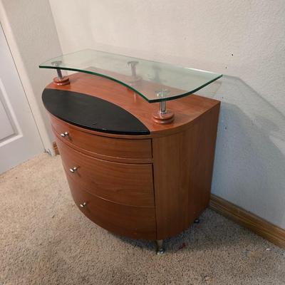 Modern Curved Wood Cabinet with Glass Shelf