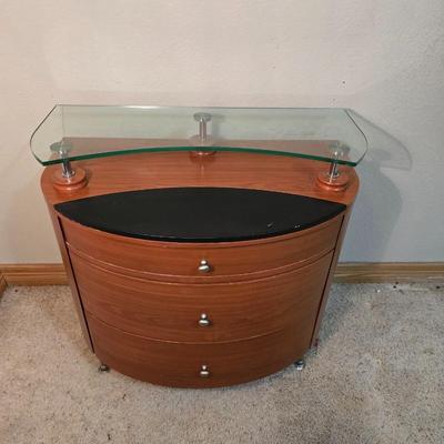 Modern Curved Wood Cabinet with Glass Shelf