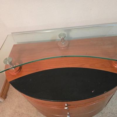 Modern Curved Wood Cabinet with Glass Shelf