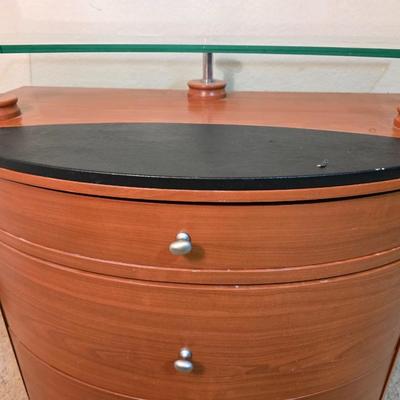 Modern Curved Wood Cabinet with Glass Shelf