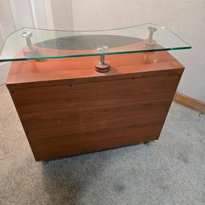 Modern Curved Wood Cabinet with Glass Shelf