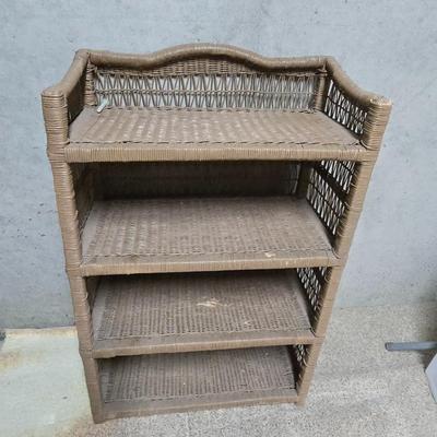 Wicker Storage Shelf, Plastic Waste Bin & Drying Rack