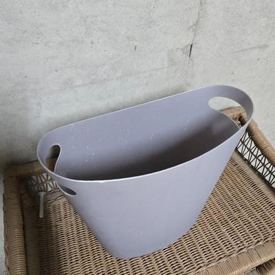 Wicker Storage Shelf, Plastic Waste Bin & Drying Rack