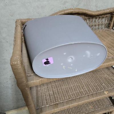 Wicker Storage Shelf, Plastic Waste Bin & Drying Rack