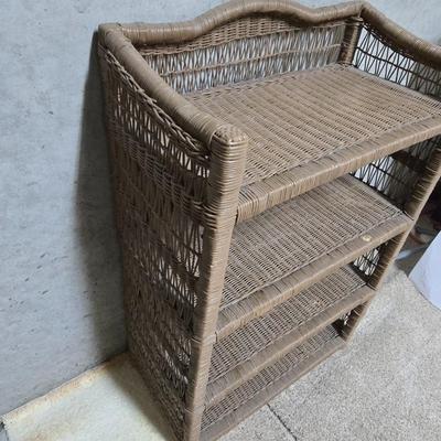 Wicker Storage Shelf, Plastic Waste Bin & Drying Rack