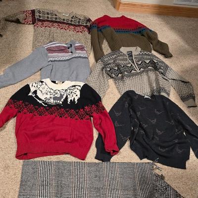 Lot of 6 Vintage & Fair Isle Men’s Sweaters + Scarf