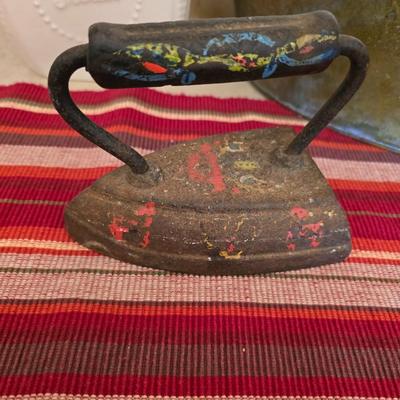 Vintage Decor Lot – Metal Iron, Galvanized Bin, red framed wall clock & ceramic treat Canister