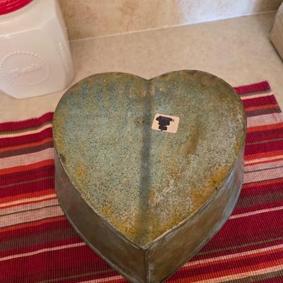 Vintage Decor Lot – Metal Iron, Galvanized Bin, red framed wall clock & ceramic treat Canister