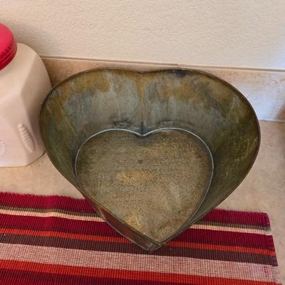 Vintage Decor Lot – Metal Iron, Galvanized Bin, red framed wall clock & ceramic treat Canister