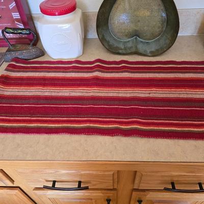 Vintage Decor Lot – Metal Iron, Galvanized Bin, red framed wall clock & ceramic treat Canister