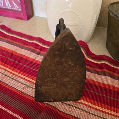 Vintage Decor Lot – Metal Iron, Galvanized Bin, red framed wall clock & ceramic treat Canister