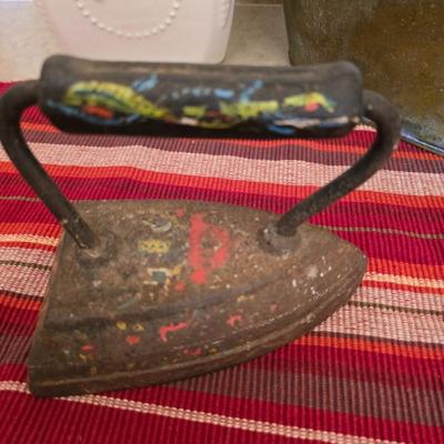 Vintage Decor Lot – Metal Iron, Galvanized Bin, red framed wall clock & ceramic treat Canister