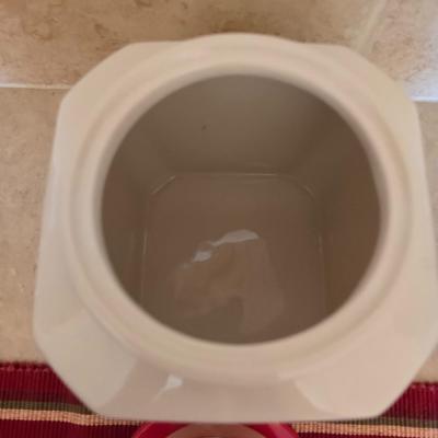 Vintage Decor Lot – Metal Iron, Galvanized Bin, red framed wall clock & ceramic treat Canister