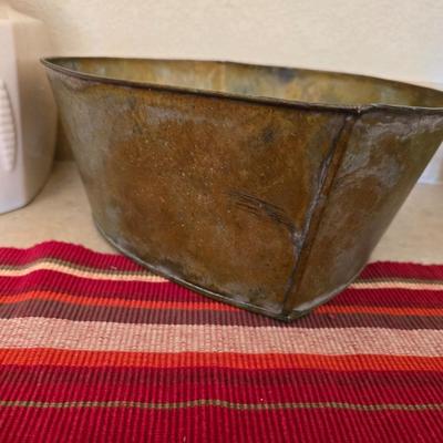 Vintage Decor Lot – Metal Iron, Galvanized Bin, red framed wall clock & ceramic treat Canister