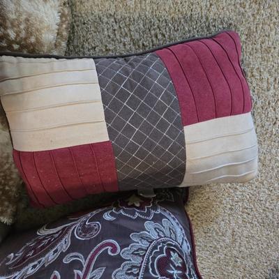 Burgundy and Taupe Decorative Pillows with Matching Bedding - Comforter