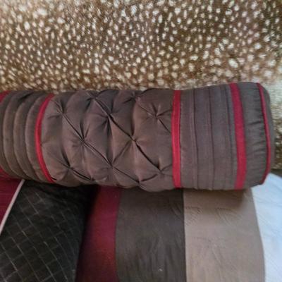 Burgundy and Taupe Decorative Pillows with Matching Bedding - Comforter