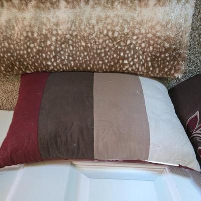 Burgundy and Taupe Decorative Pillows with Matching Bedding - Comforter