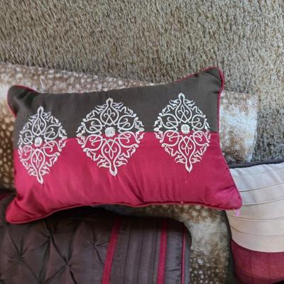 Burgundy and Taupe Decorative Pillows with Matching Bedding - Comforter