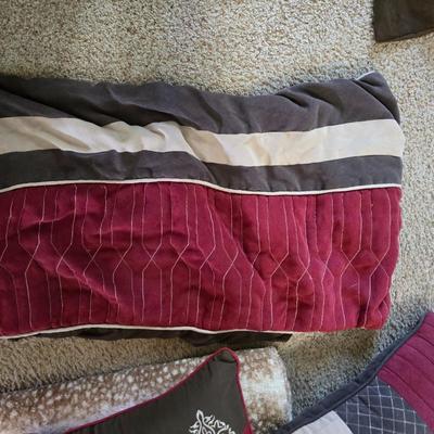 Burgundy and Taupe Decorative Pillows with Matching Bedding - Comforter
