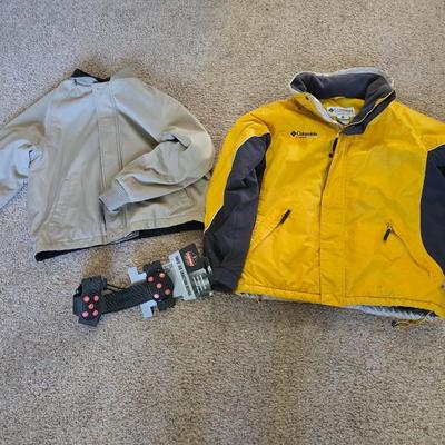 Columbia Sportswear Yellow and Gray Men’s Jacket (M) + Ice Traction Device nonslip your shoes!