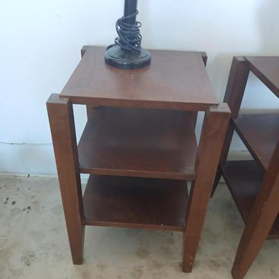 Pair of Wood Side Tables & Two Table Lamps