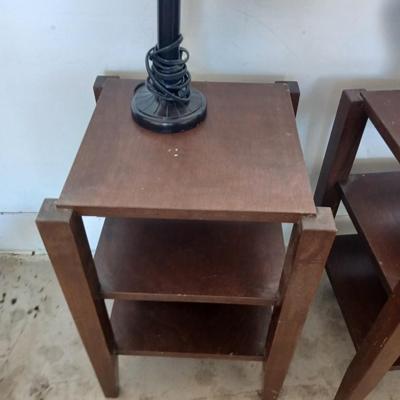 Pair of Wood Side Tables & Two Table Lamps
